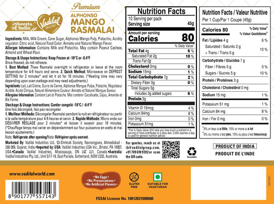 Vadilal Alphonso Mango Rasmalai – 454g