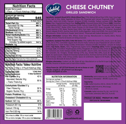 Vadilal Cheese Chutney Grilled Sandwich – 165g