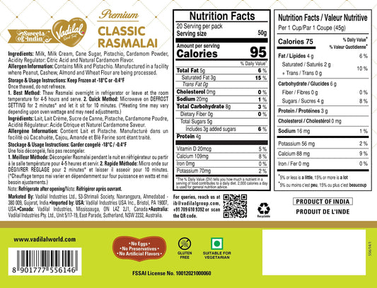 Vadilal Classic Rasmalai – 454g