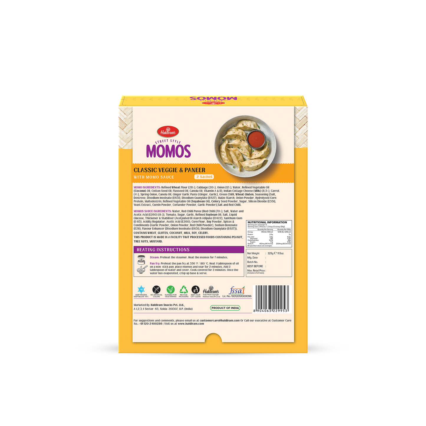 HALDIRAMS (DELHI) VEGGIE & PANEER MOMOS 350G