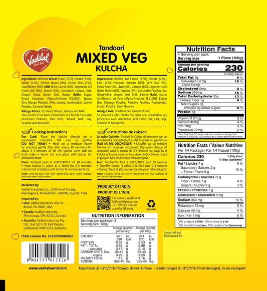 Vadilal Tandoori Mixed Veg Kulcha 400g