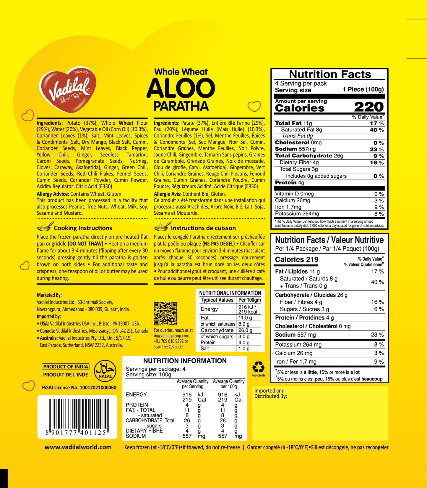 VADILAL ALOO PARATHA 400G