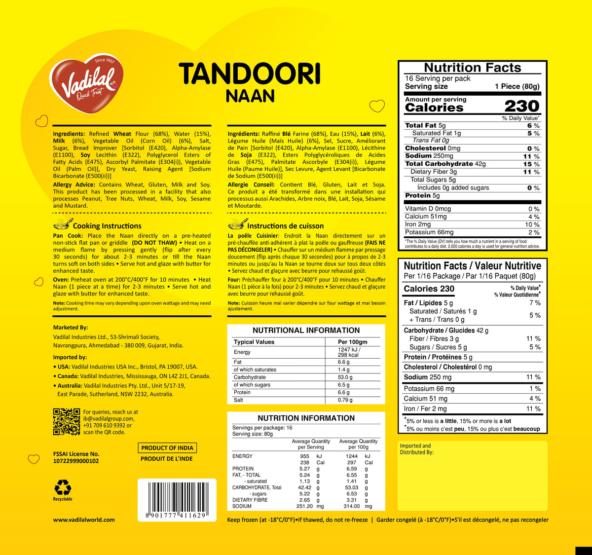 Vadilal Tandoori Naan 1.28kg