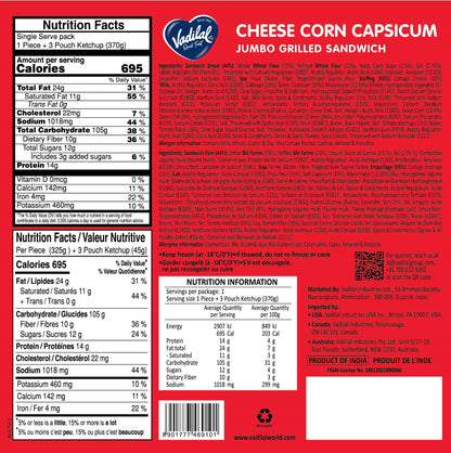 Vadilal Cheese Corn Capsicum Jumbo Grilled Sandwich – 340g