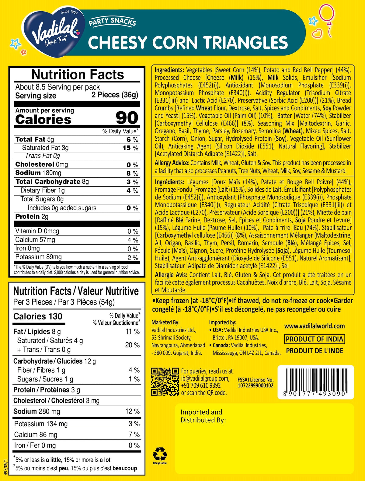 Vadilal Cheesy Corn Triangles – 300g