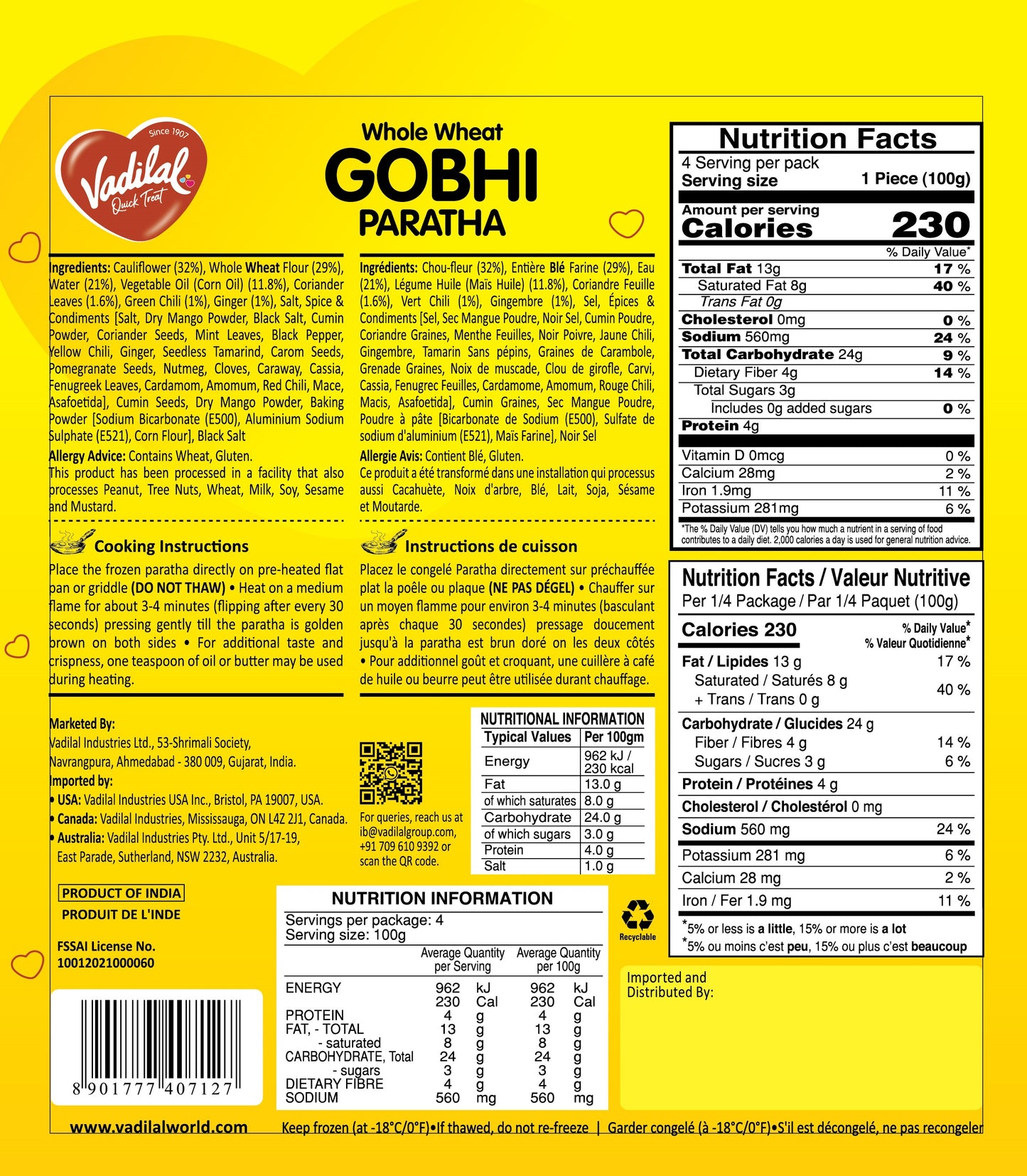 VADILAL GOBI PARATHA 400G