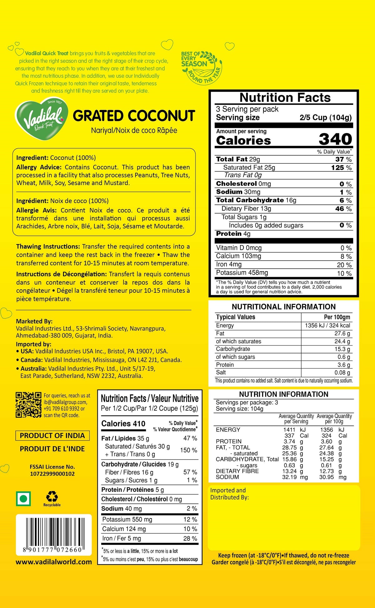 Vadilal Grated Coconut (Nariyal) – 312g