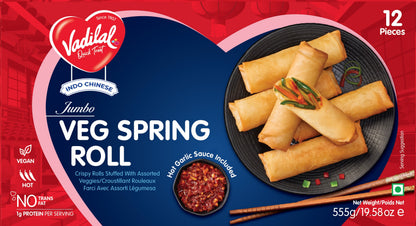 Vadilal Jumbo Veg Spring Rolls – 555g (12 Pieces)