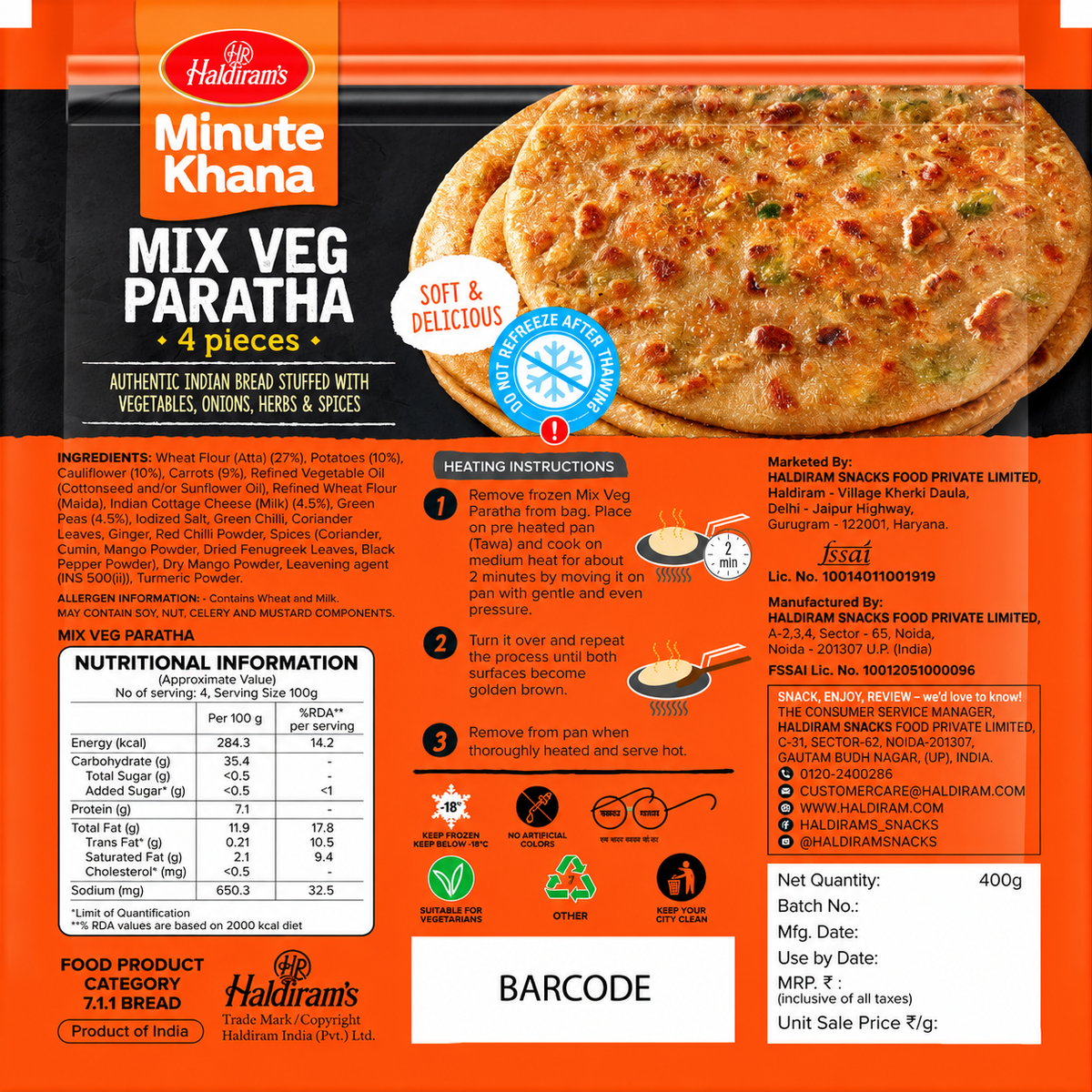 Haldiram's Mix Veg Paratha 400g