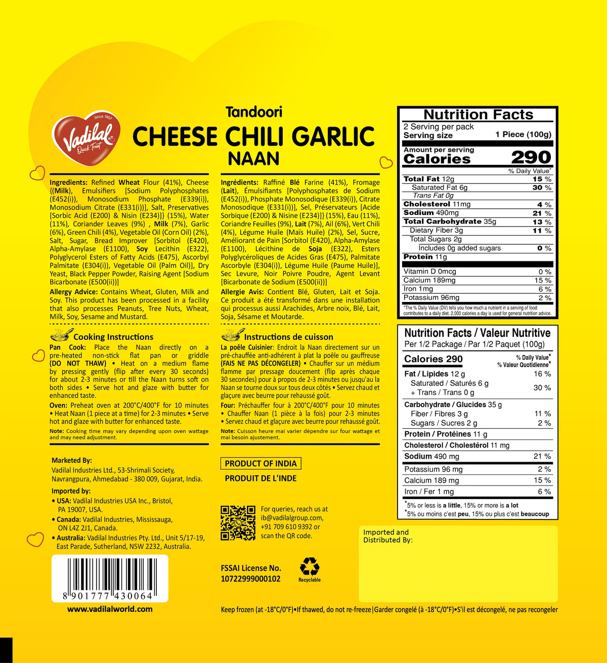 Vadilal Tandoori Cheese Chilli Garlic Naan 200g