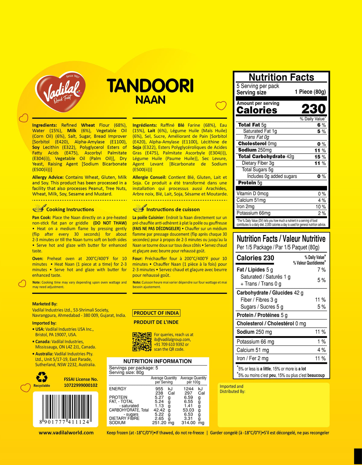 Vadilal Tandoori Naan 400g